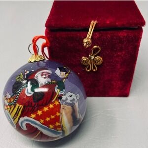 Li Bien Santa Polar Bear‎ Glass Christmas Ornament Inside Painted w/ Velvet Box